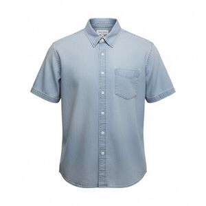 Saturdays NYC Light Wash Denim Button Down Shirt Mens Medium Short Sleeve